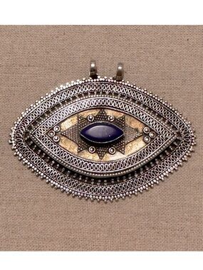 Vintage | Pendant | Turkmen Gold Gilded Silver Pendant with Lapis Lazuli